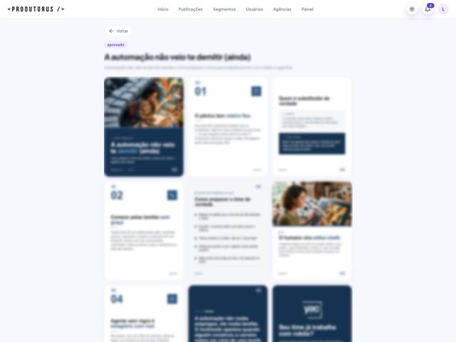 Publicação pronta com os cards do carrossel, legendas para Instagram e LinkedIn e botões de publicação